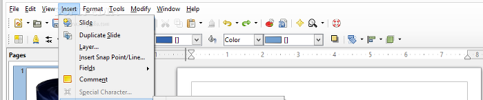 Showing the LibreOffice Draw insert menu